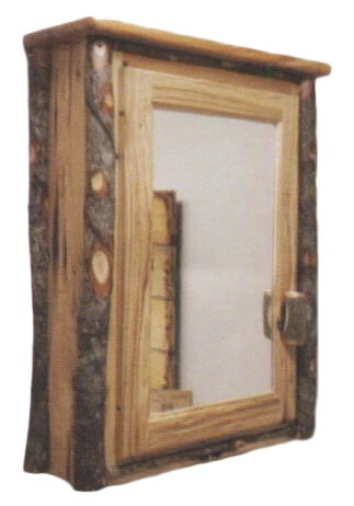 Rustic Hickory Medicine Cabinet with Mirror Door